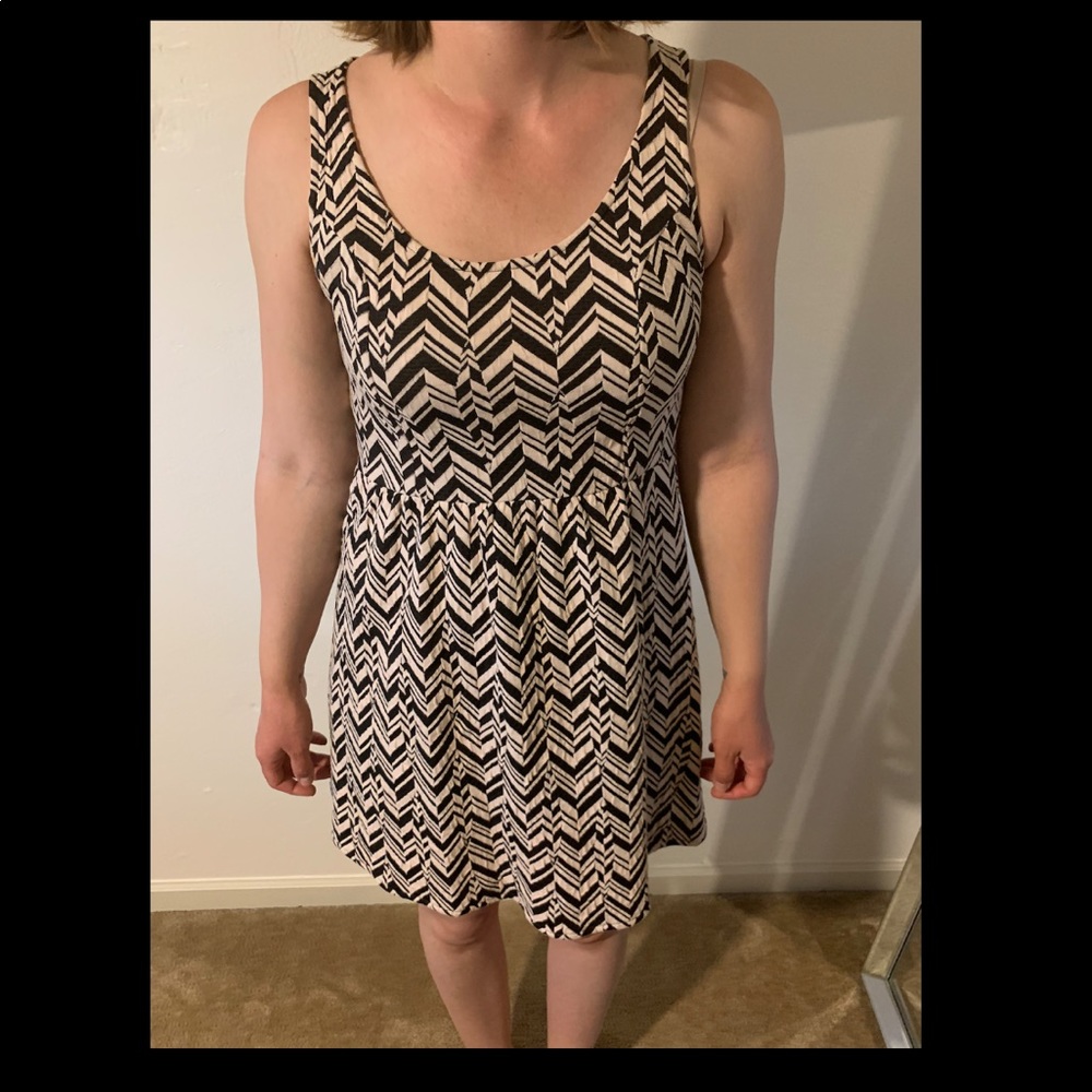 Cream and black chevron mini dress
